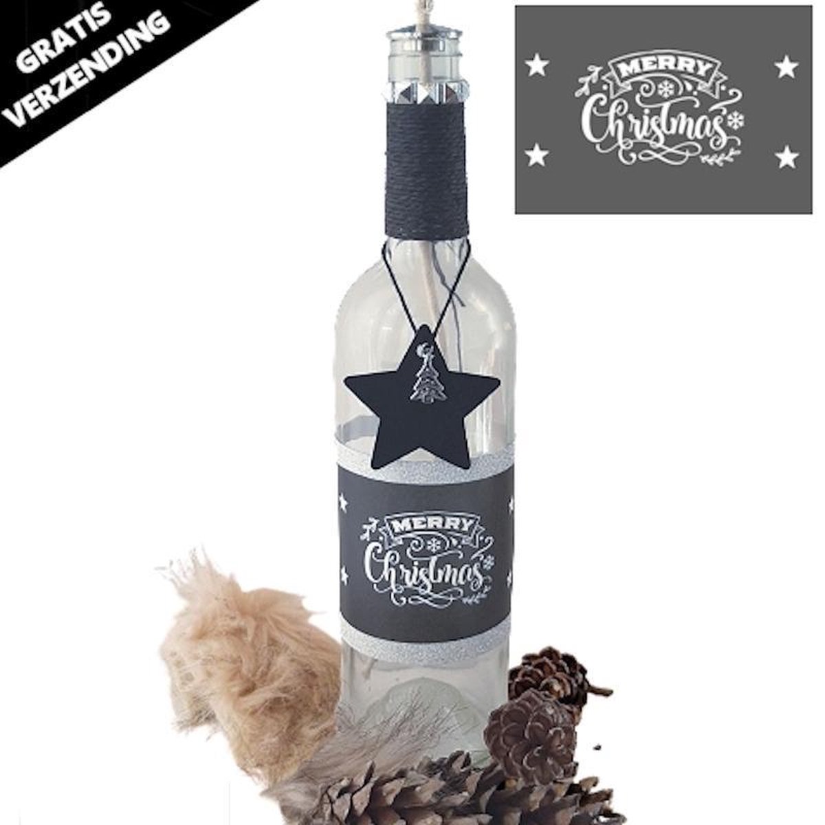 Knutselset fles pimpen naar kerst olielamp - 1 set excl. fles DIY Kerst pakketje