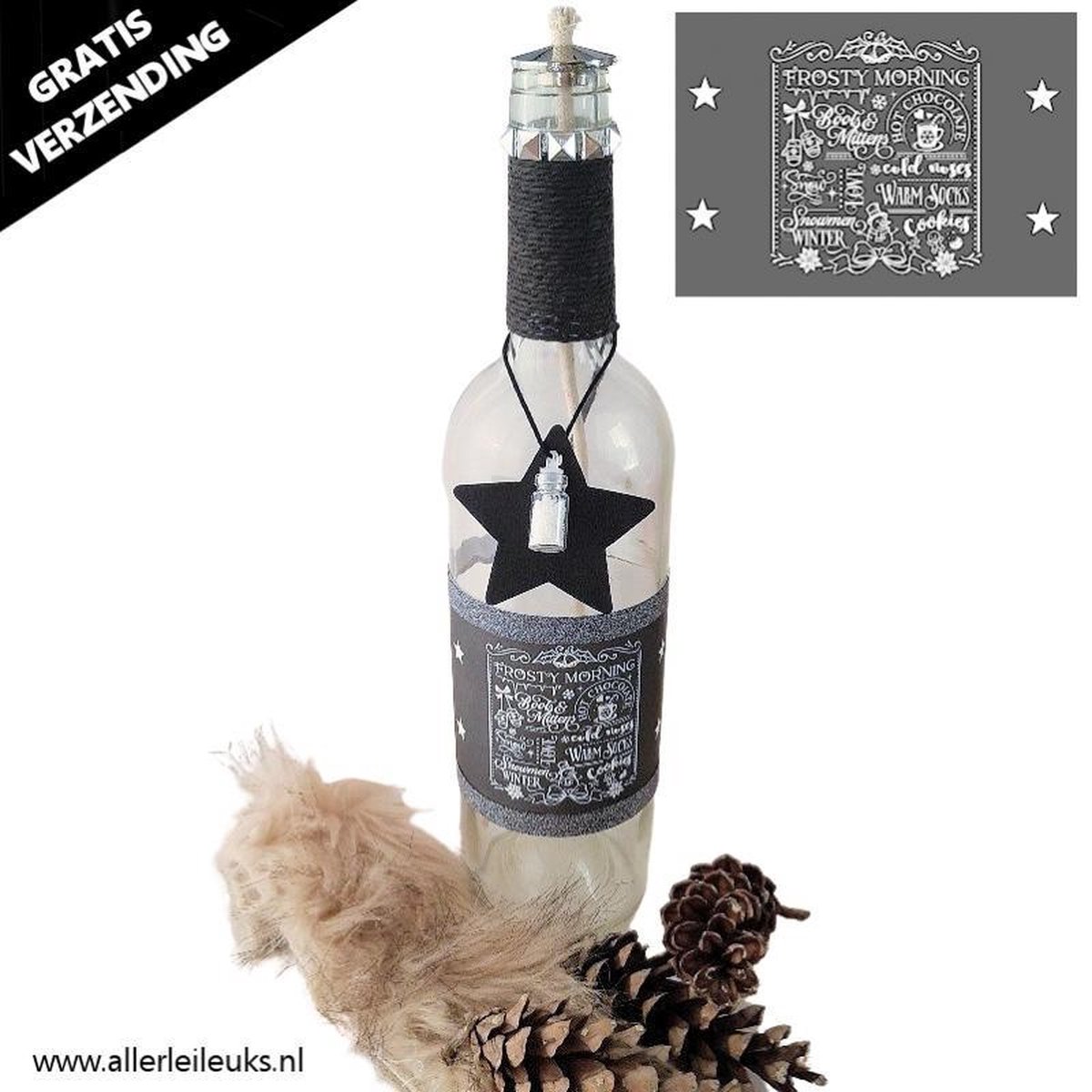 Knutselset fles pimpen naar kerst olielamp - 1 set excl. fles winter pakketje