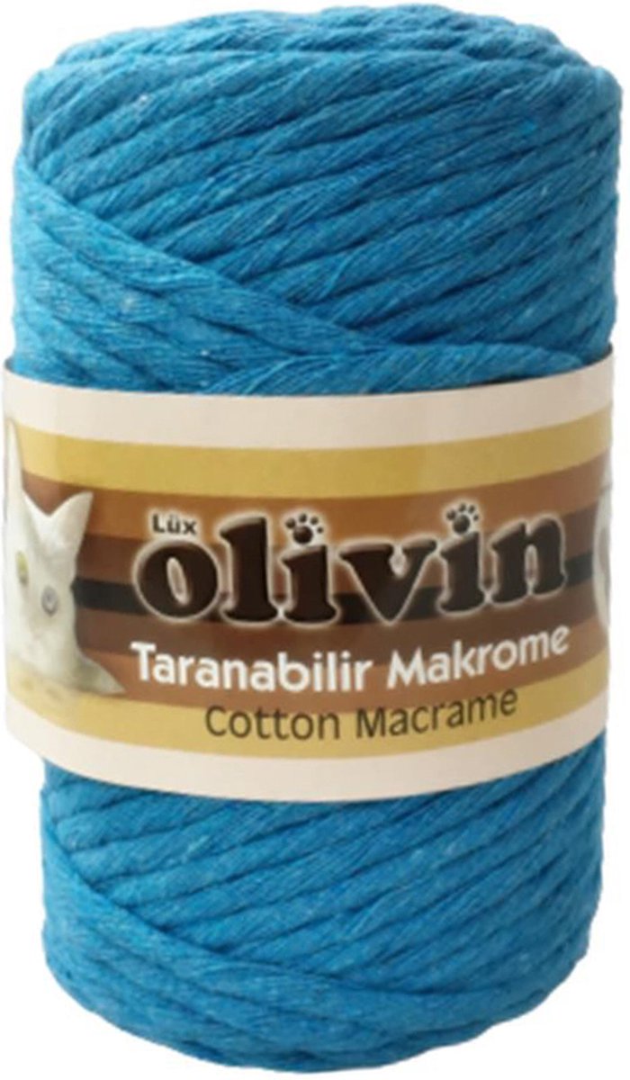 Lux Olivin Macrame Touw - Wandkleden Touw - Gordijnen Touw - Tassen Touw - 5 mm - 100% Katoen - Turkoois