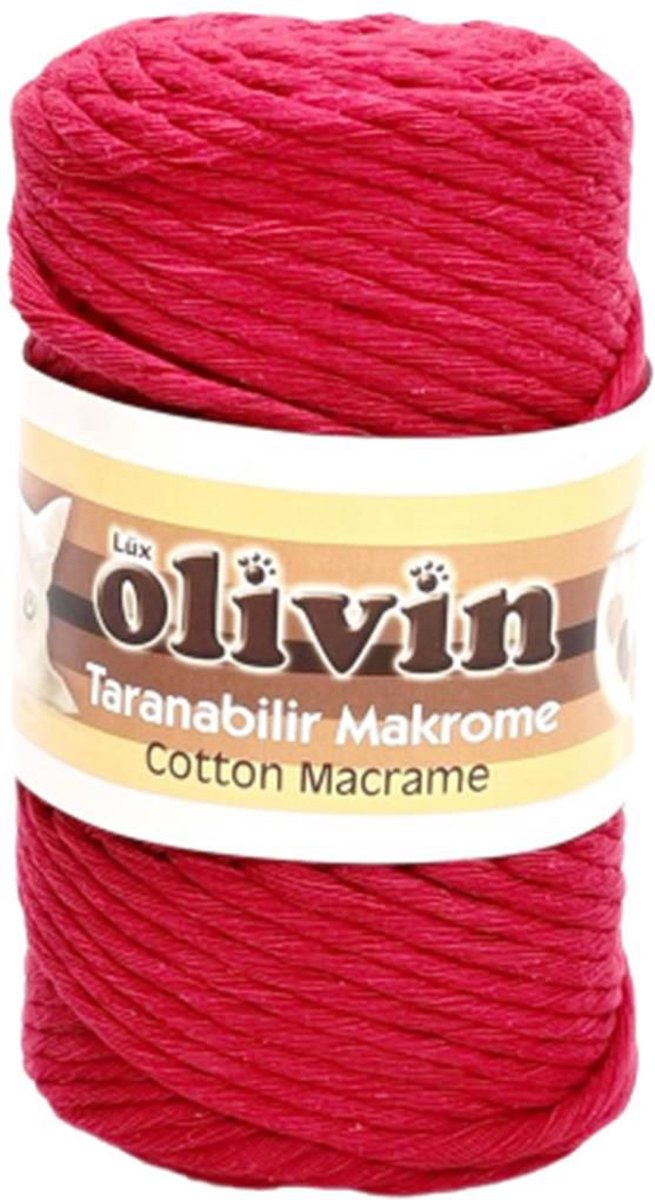 Lux Olivin Macrame Touw - Wandkleden Touw - Gordijnen Touw - Tassen Touw - Moederdag Cadeau - 5 mm - 100% Katoen - Rood