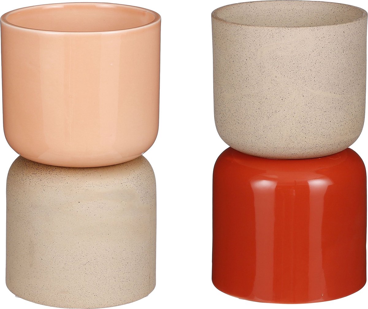 Oneiro’s Luxe POT ROND ROZE ORANJE 2 ASSORTI - H21XD12CM – decoratie – pasen – paasdecoratie – paashaas – eieren – has – kip – gekleurde eieren – paastak – lente – feestdecoratie