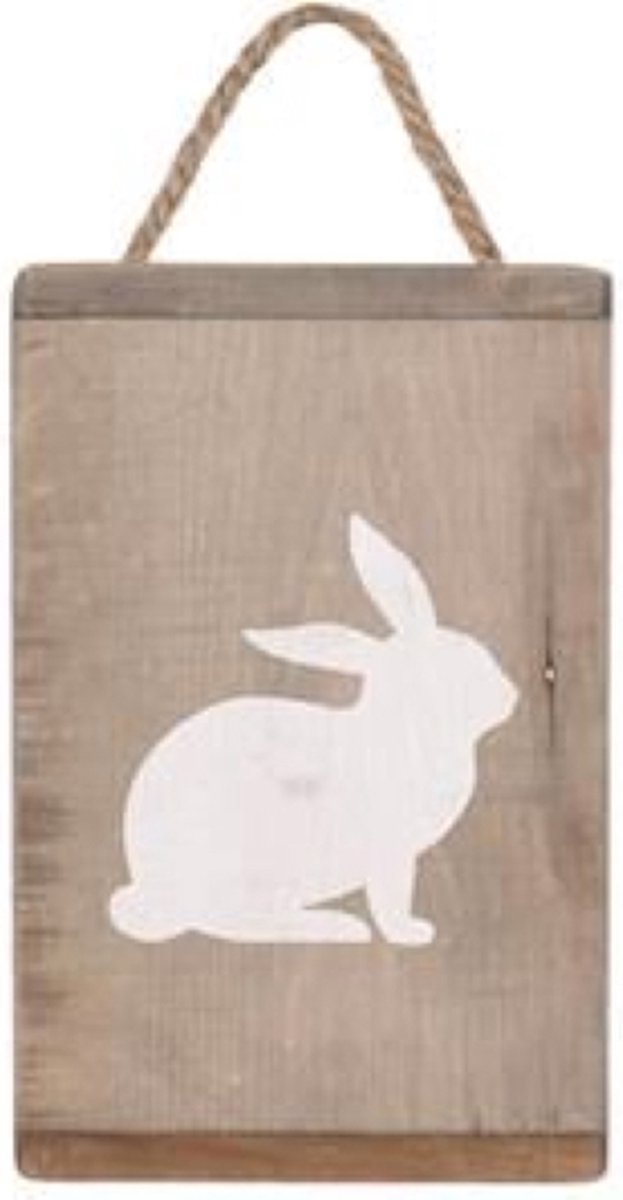 Oneiro’s Luxe Sign rabbit historic wood 15x19x2cm Natural/White – decoratie – pasen – paasdecoratie – paashaas – eieren – has – kip – gekleurde eieren – paastak – lente – feestdecoratie