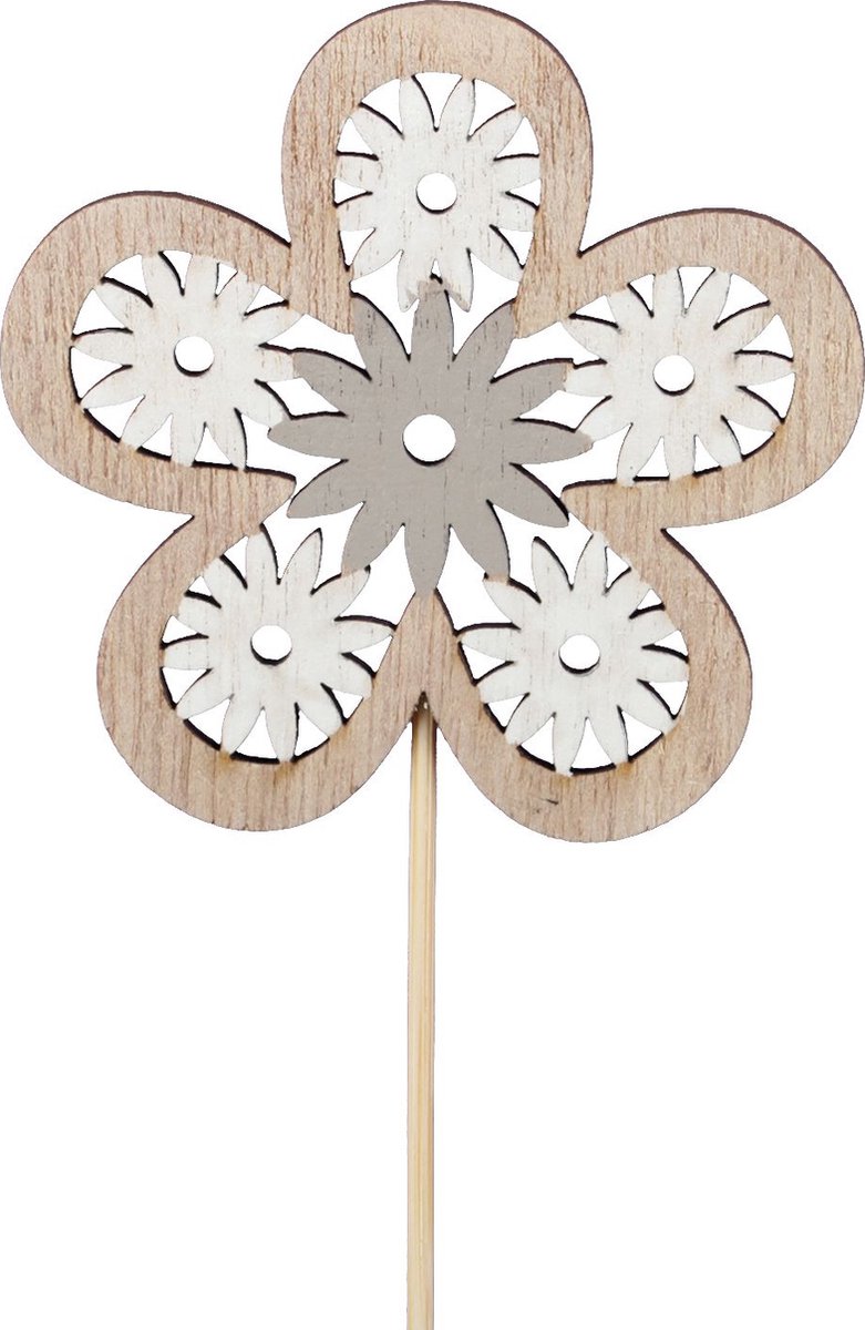 Oneiro’s Luxe pb. 12 flowers/stick grey/white Ø8 cm – decoratie – pasen – paasdecoratie – paashaas – eieren – has – kip – gekleurde eieren – paastak – lente – feestdecoratie