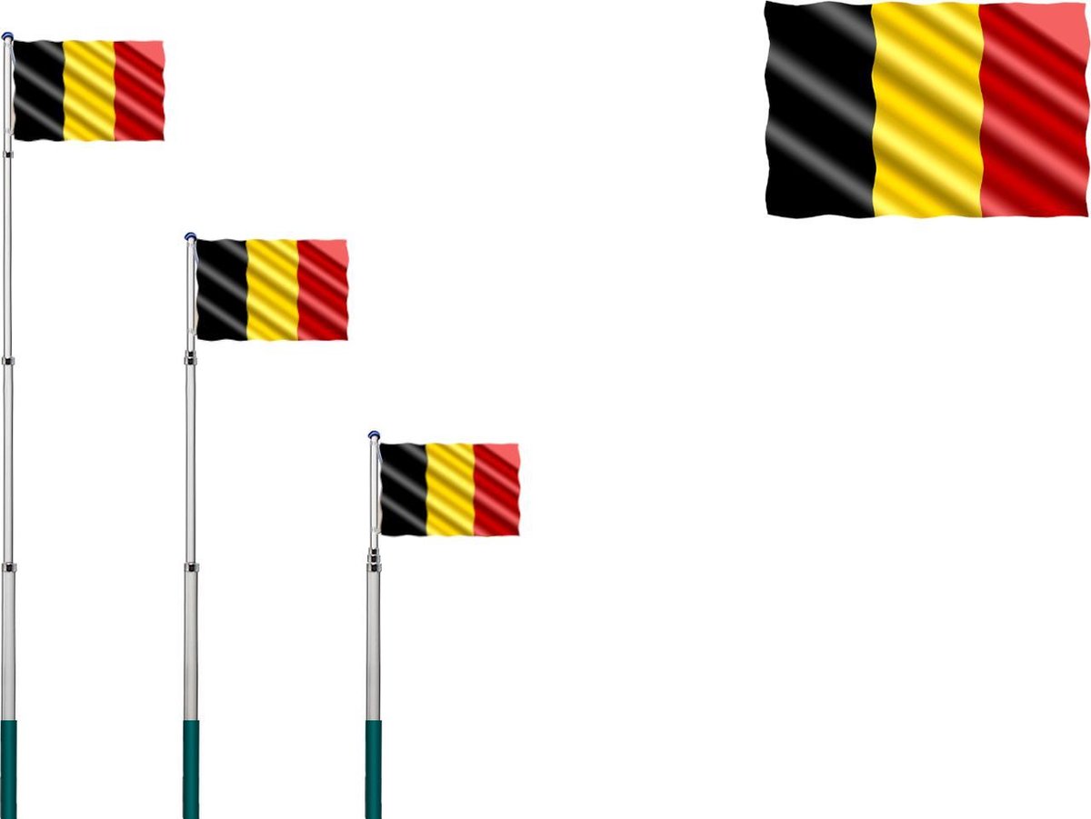 Deuba telescopische vlaggenmast 630cm België vlag - incl. Belgische Vlag - 90x150cm