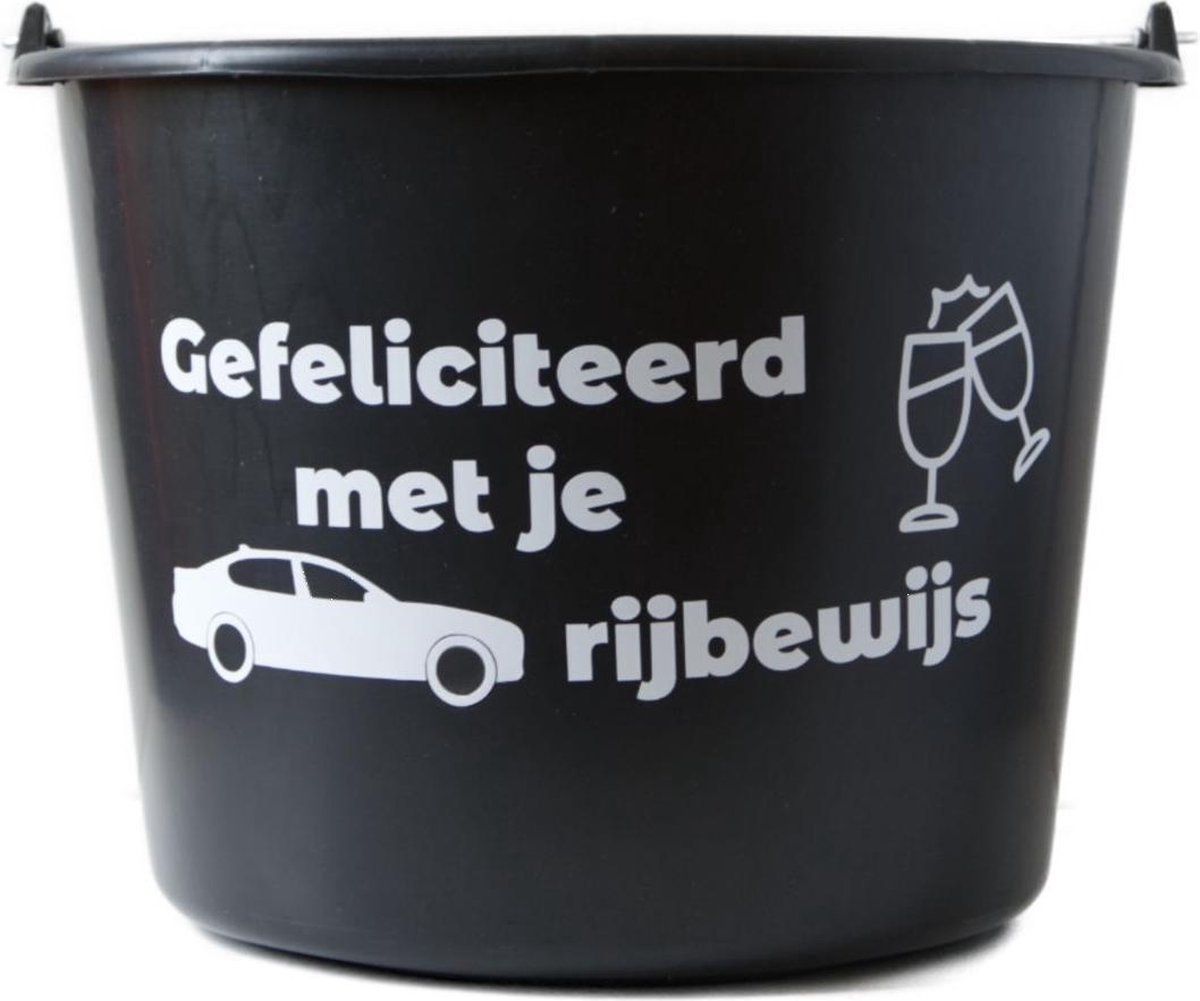 Emmer met tekst: Gefeliciteerd met je autorijbewijs