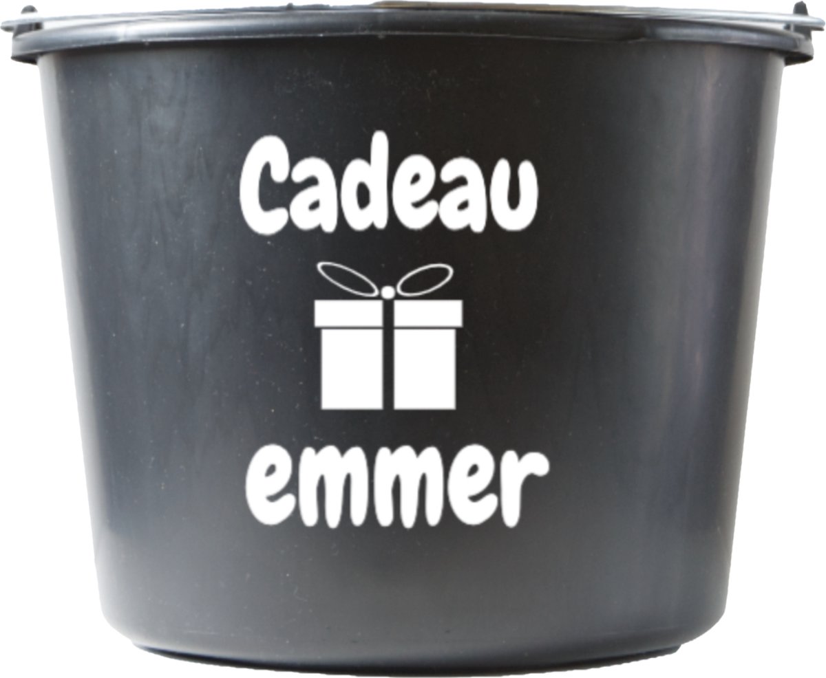 Emmer – 12 liter – zwart – met tekst: Cadeau emmer – Cadeau – Geschenk – Gift – Kado – Surprise