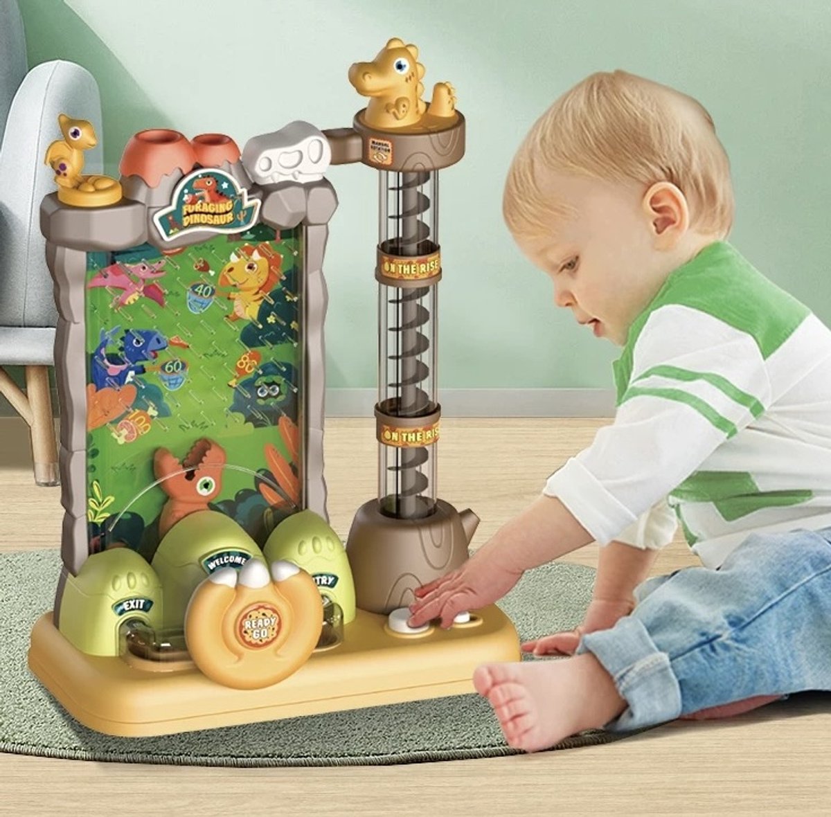 OODBLUE Dino Ballenspel – Interactief Speelgoed met Licht & Muziek – Automatische Rotatie – Educatief Hand-Oog Coördinatie Spel – 3+ jaar