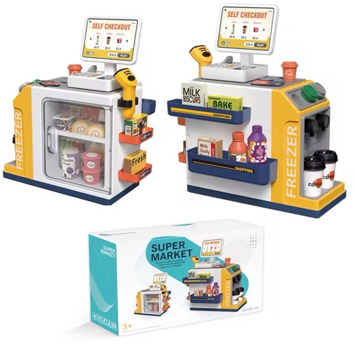 OODBLUE Speelgoed Kassa – Interactieve Supermarkt Speelset met Scanner, Speelgeld & 46 Accessoires voor Kinderen