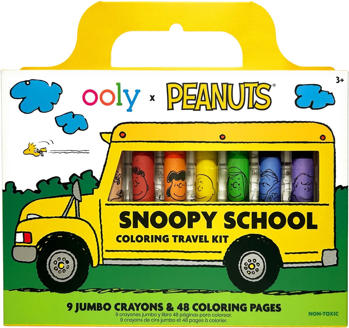 OOLY x Peanuts Snoopy School Coloring Travel Kit - Bevat 9 Jumbo Kleurpotloden, Perfect Voor Kleine Handjes - Peanuts-Kleurboek Van 48 Paginas Met Snoopy En Zijn Vrienden - Geschikt Vanaf 3 Jaar