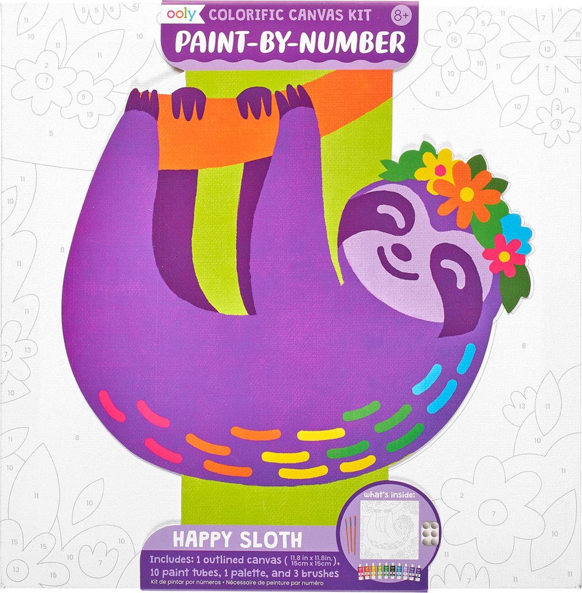 Ooly - Colorific Canvas Paint by Number Kit - Happy Sloth