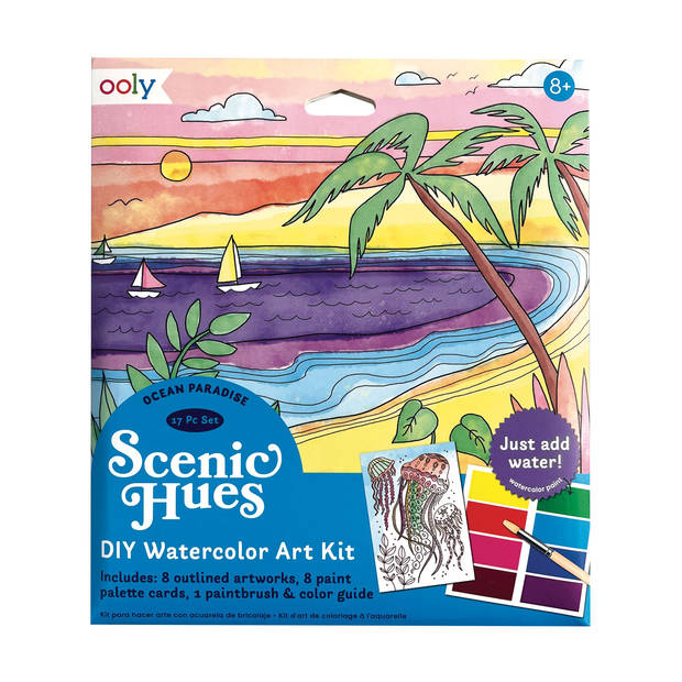 Ooly - Scenic Hues D.I.Y. Watercolor Art Kit - Ocean Paradise (17 PC Set)