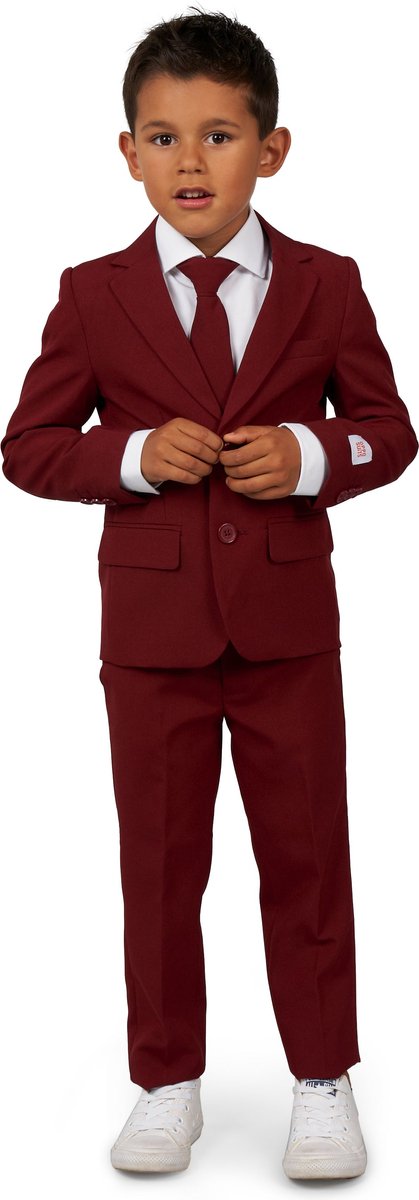 OppoSuits BOYS Blazing Burgundy - Jongens Pak - Casual Effen Gekleurd - Donkerrood  - Maat EU 122/128