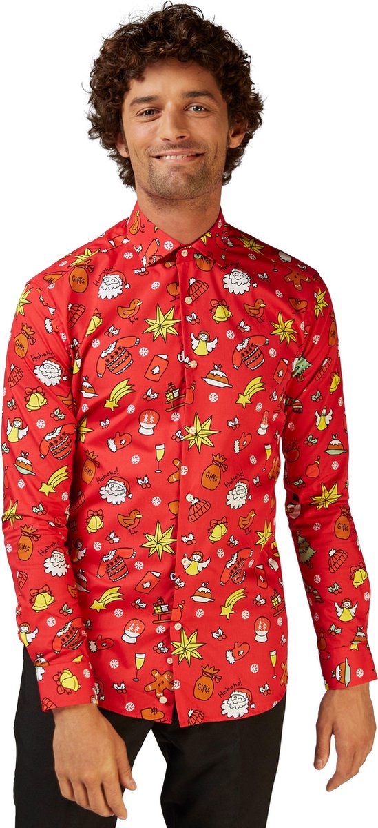 OppoSuits Christmas Doodle Red - Kerst Overhemd - Kerst - Maat: EU 35