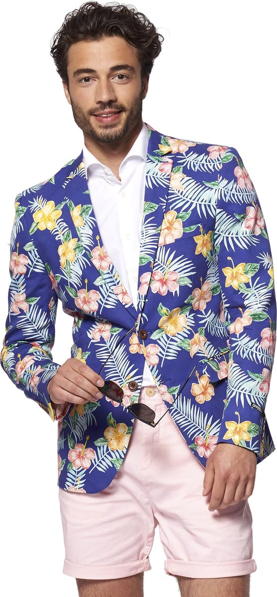 OppoSuits Deluxe Tropical Flowers - Blue - Heren Blazer - Maat: EU 46 - Zomers