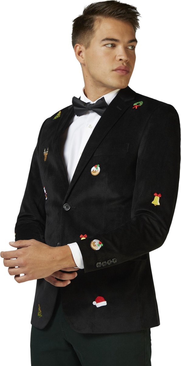 OppoSuits Deluxe X-Mas Icons - Black - Heren Blazer - Maat: EU 46 - Kerst