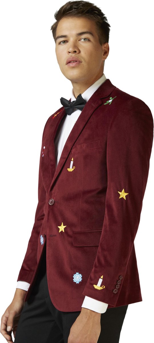 OppoSuits Deluxe X-Mas Icons - Deep Burgundy - Heren Blazer - Maat: EU 46 - Kerst