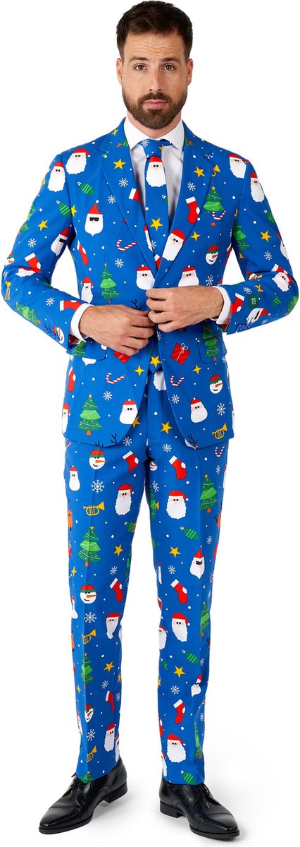 OppoSuits Festivity Blue - Heren Pak - Kerst Outfit - Blauw - Maat EU 48