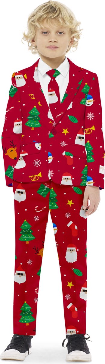 OppoSuits Festivity Red - Kids Pak - Kerst Outfit - Rood - Maat 4 Jaar