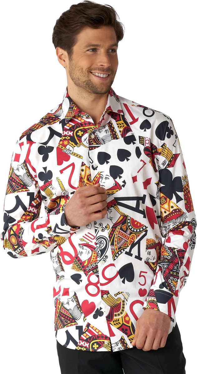 OppoSuits King Of Clubs Shirt - Heren Overhemd - Casual Kaartspel Shirt - Meerkleurig - Maat EU 45/46