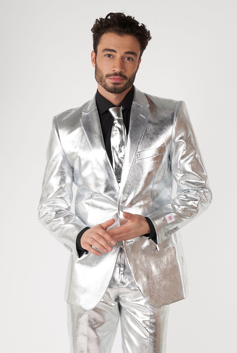 OppoSuits Shiny Silver - Mannen Pak - Zilver - Glimmend - Maat: EU 50