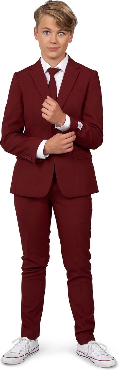 OppoSuits TEEN BOYS Blazing Burgundy - Tiener Pak - Casual Effen Gekleurd - Donkerrood  - Maat EU 134/140