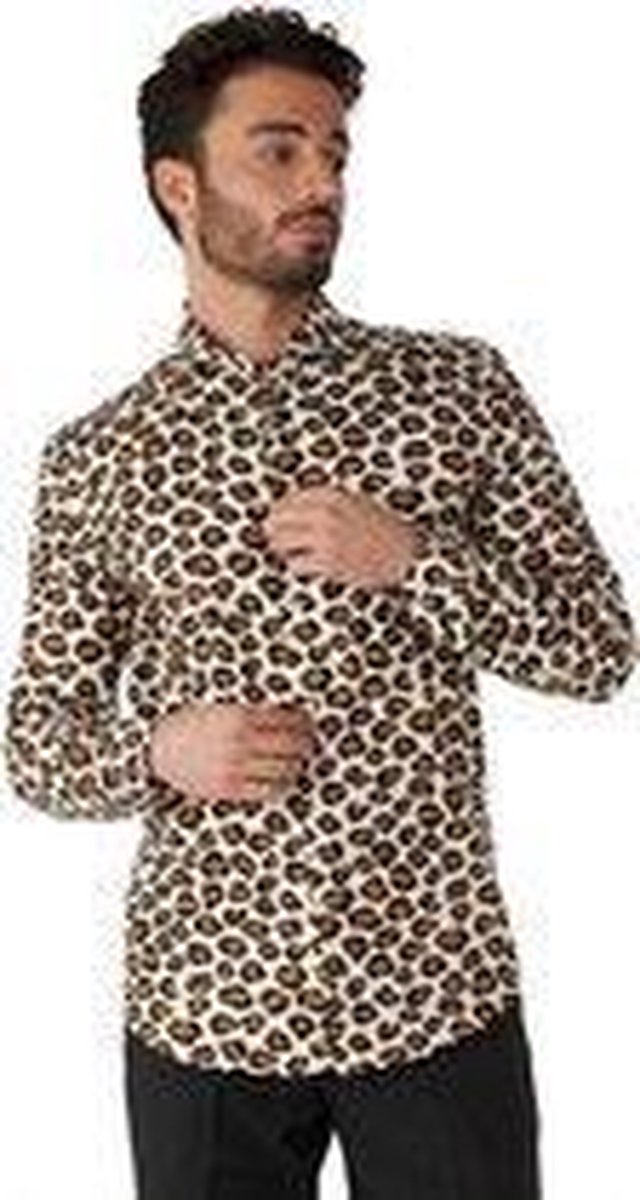 OppoSuits The Jag Shirt - Heren Overhemd - Casual Jaguar Print - Bruin - Maat EU 45/46