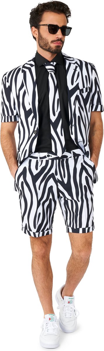 OppoSuits Zazzy Zebra - Heren Zomer Pak - Tropical Kostuum - Zwart - Maat EU 50