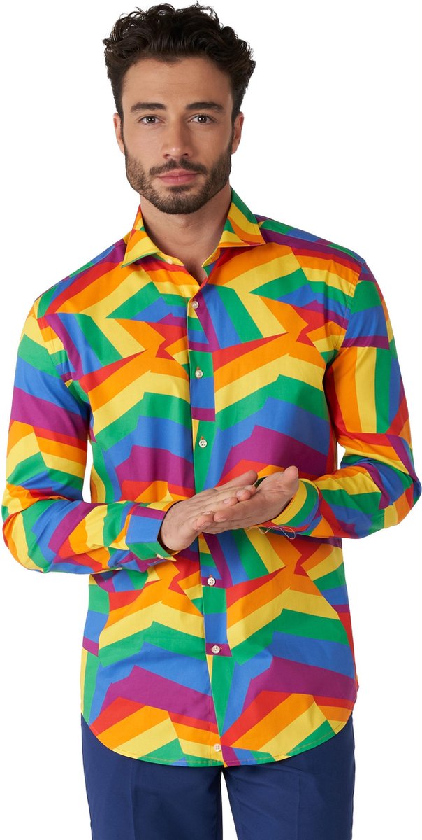 OppoSuits Zig Zag Rainbow Shirt - Heren Overhemd - Casual Regenboog Pride Shirt - Meerkleurig - Maat EU 35/36