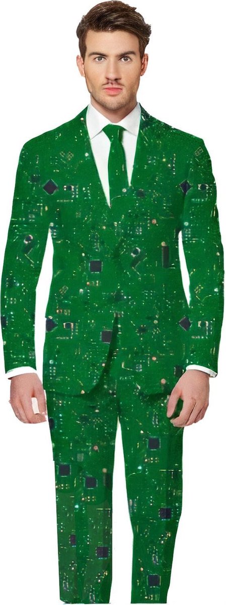 Opposuits Kostuum Cool Circuit Heren Polyester Groen Maat 46