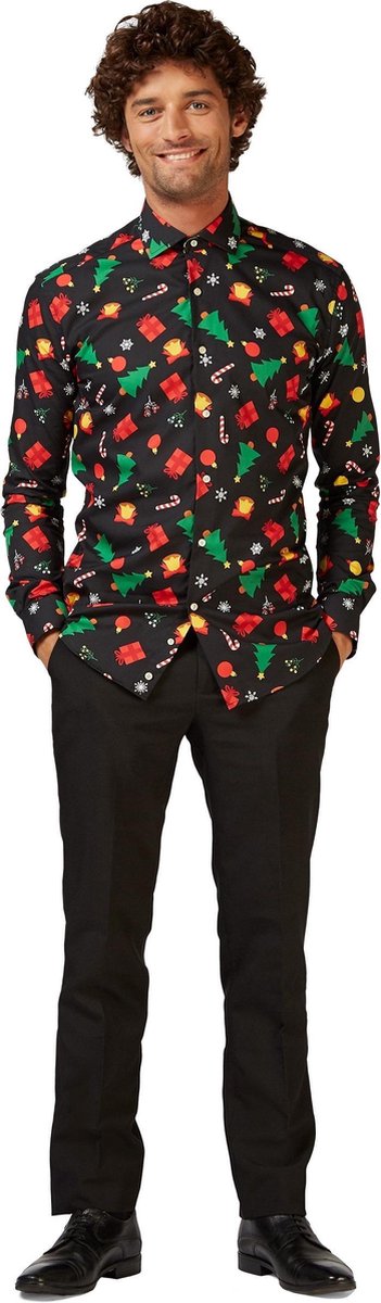 Opposuits Overhemd Christmas Icons Heren Polyester Zwart Mt 4xl