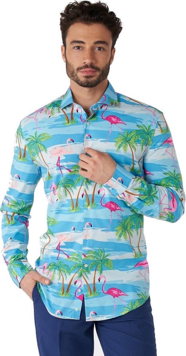 Opposuits Overhemd Flaminguy Heren Polyester Blauw Maat L