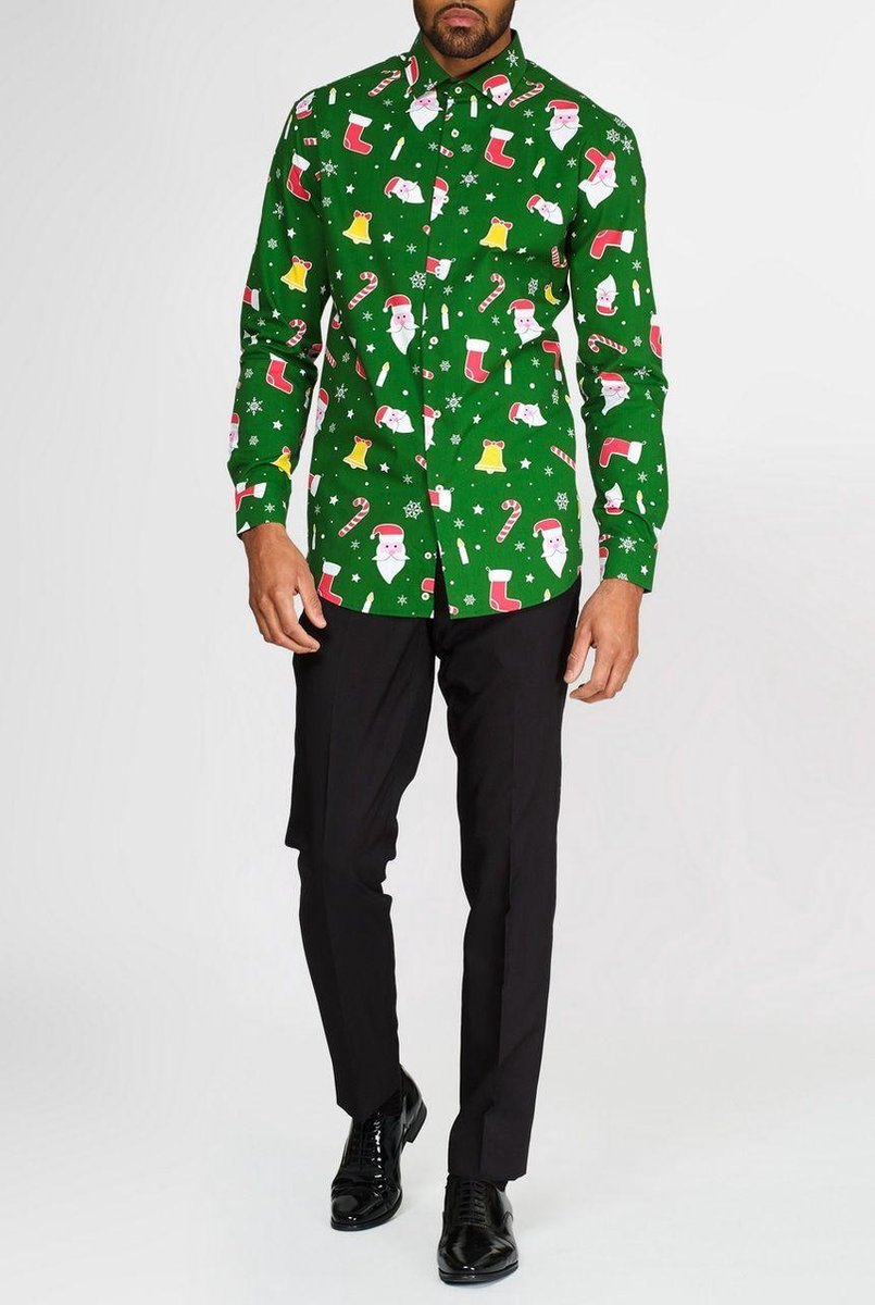 Opposuits Overhemd Santaboss Heren Polyester Groen Mt L