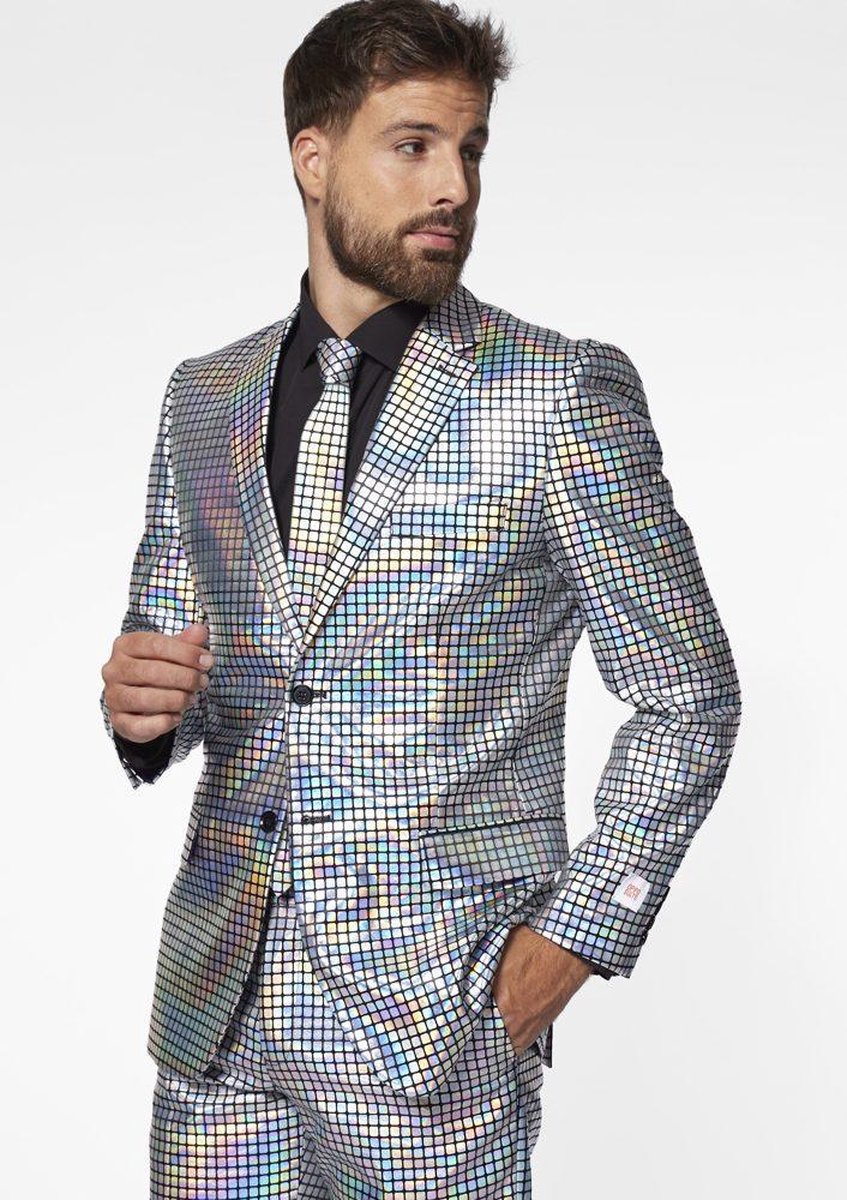 Opposuits Verkleedpak Discoballers Heren Polyester Zilver Mt 46