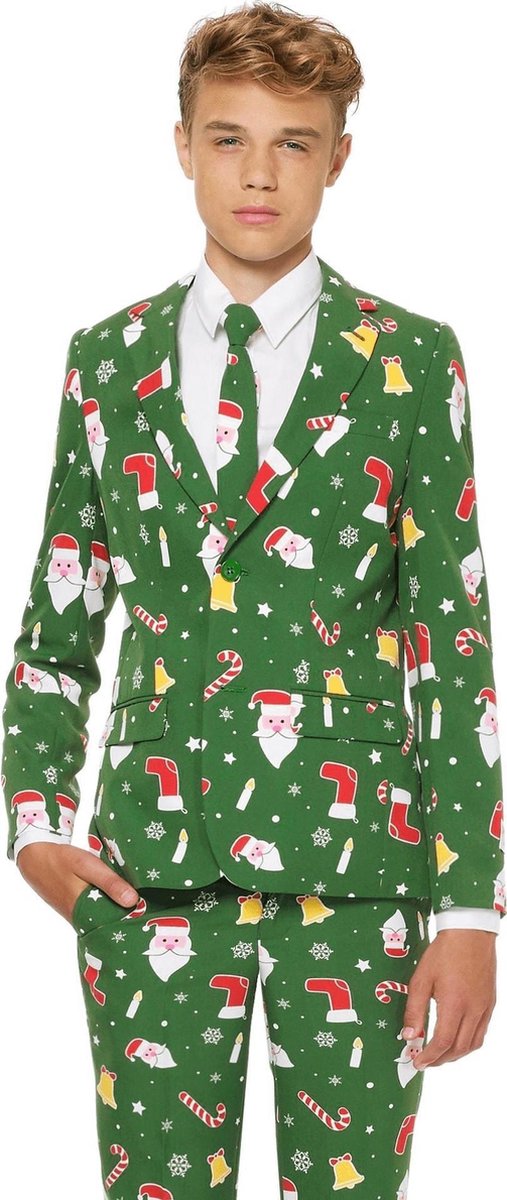 Opposuits Verkleedpak Santaboss Jongens Polyester Groen Mt 134-140