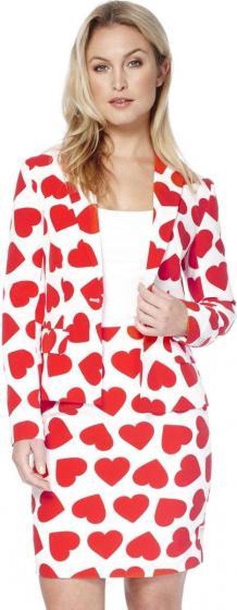 verkleedpak Queen of Hearts polyester wit/rood maat 40