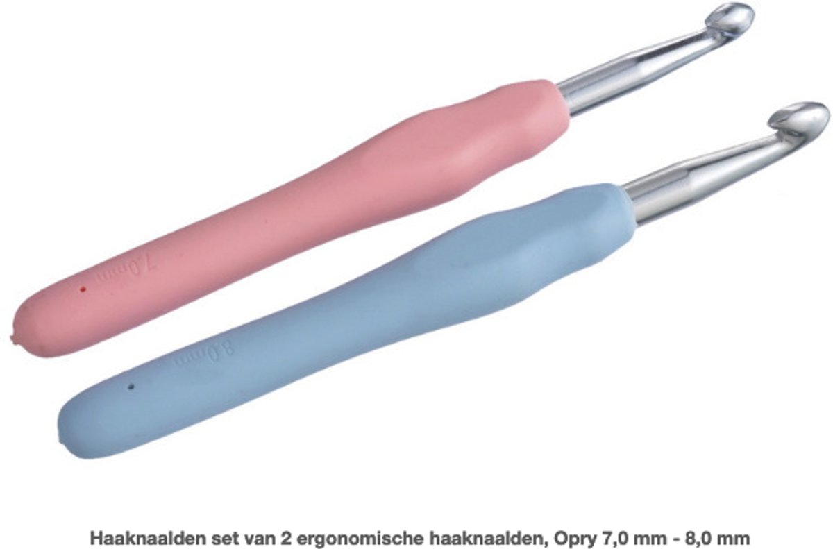 Haaknaalden set van 2 ergonomische haaknaalden, Opry 7,0 mm - 8,0 mm