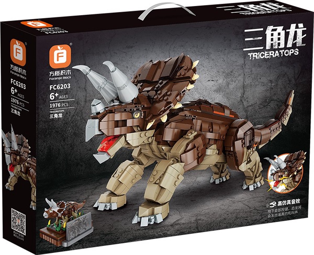 Forange FC6203 - Dinosaurus Triceratops - 1976 bouwstenen - Lego Compatibel - Bouwdoos