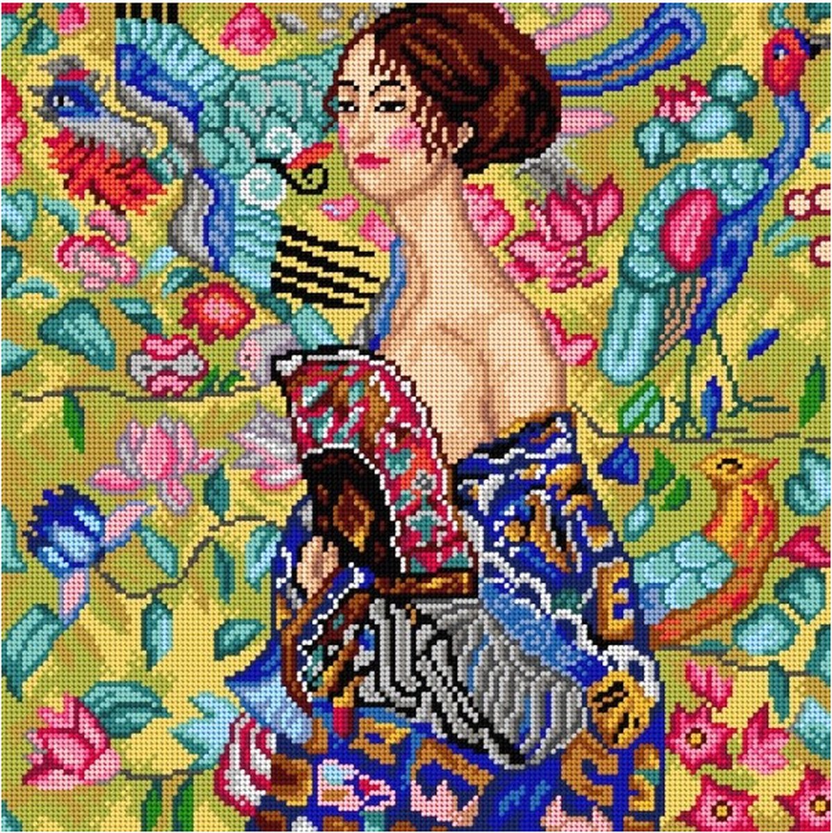 Borduurstramien After Gustav Klimt - Lady with Fan - ORCHIDEA 40 x 40 (STRAMIEN ZONDER GARENS))