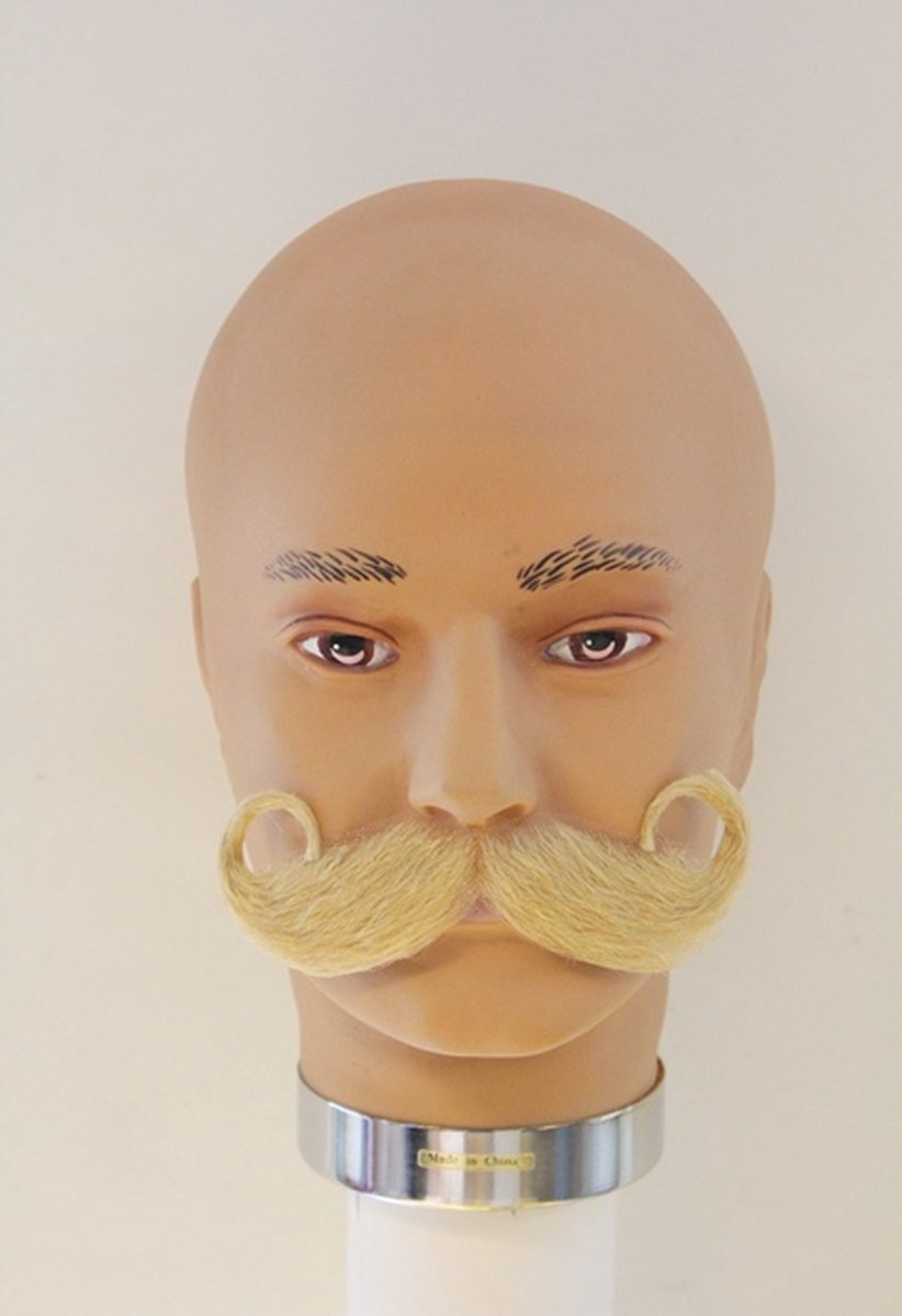 Plaksnor echt haar Wilhelm met grote krul blond met 4ml huidlijm