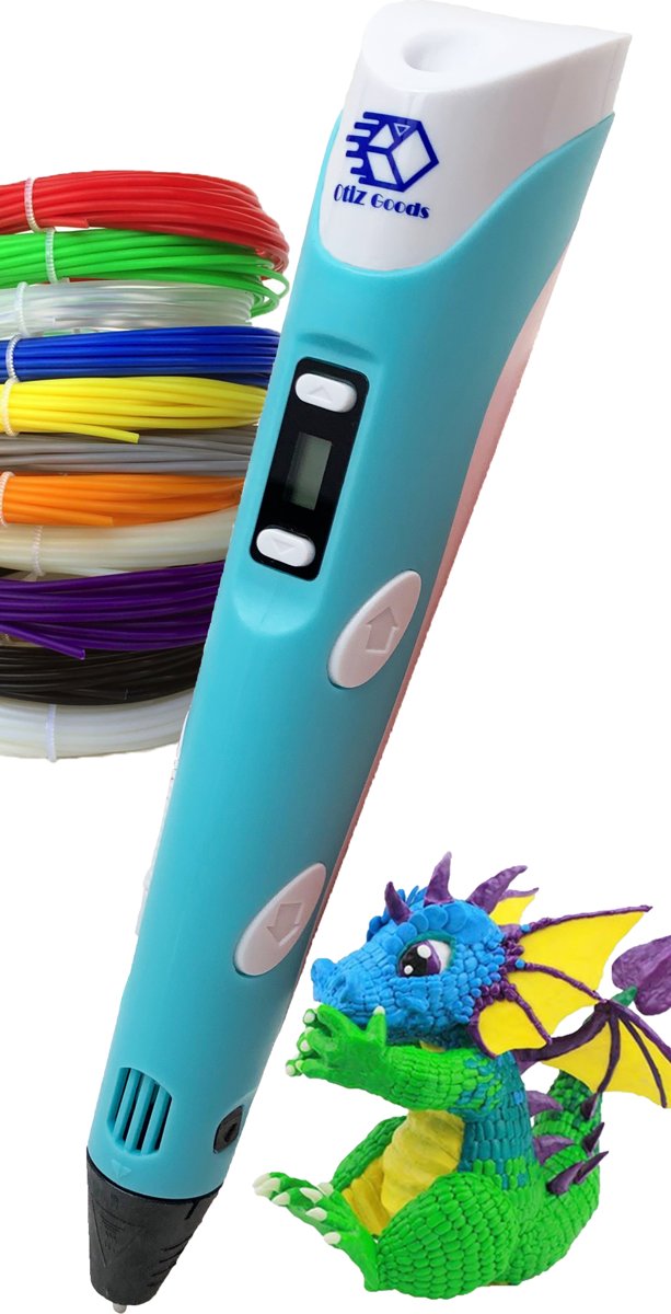 3D Teken Pen Speelgoed Starterset Blauw – Tekenen en Knutselen voor Kinderen – 3D Knutselpakket met LCD Scherm en 3x2M Filamenten