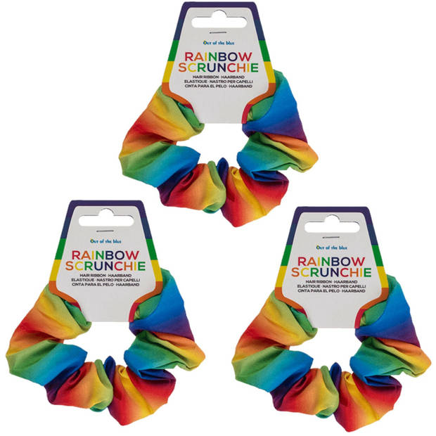 Haarbandje scrunchie haarelastiekje - 6x - Gay Pride/Regenboog - polyester - Verkleedhaardecoratie