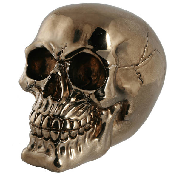 Out of the Blue Spaarpot van doodshoofd/Skull - polyresin - 15 cm - Gold Dark - Volwassenen - Spaarpotten