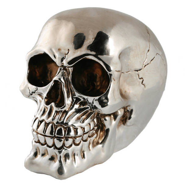 Out of the Blue Spaarpot van doodshoofd/Skull - polyresin - 15 cm - Zilver Light - Volwassenen - Spaarpotten