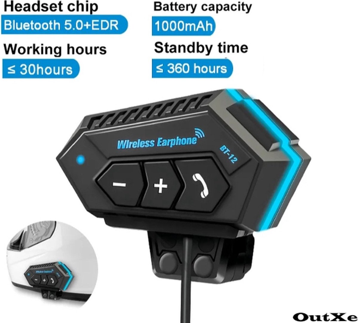 Bluetooth Motorhelm Headset - OutXe Communicatiesysteem - IP67 Waterdicht - Motoraccessoire - Bluetooth 4.2