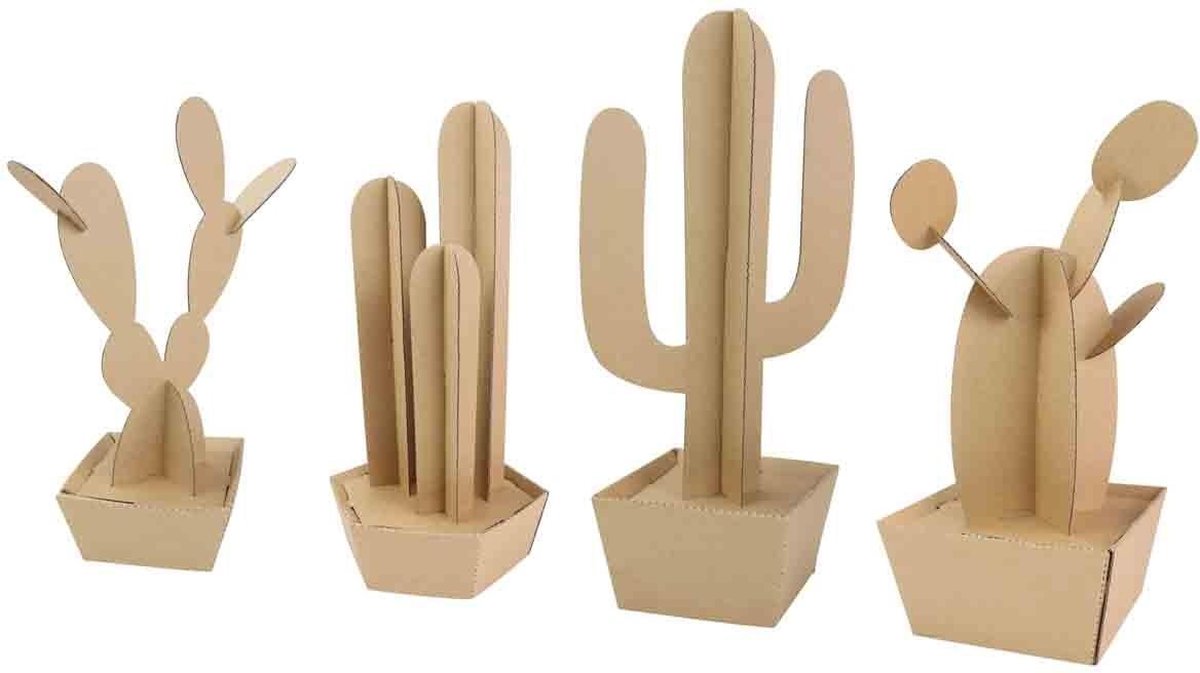 Cactus - Kartonnen model om in elkaar te zetten 29 tot 33 cm - set van 4 stuks