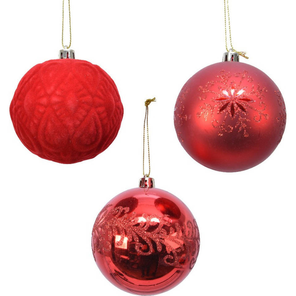 12x Rode luxe kunststof/plastic kerstballen 8 cm kerstversiering - Kerstboom versiering/decoratie rood