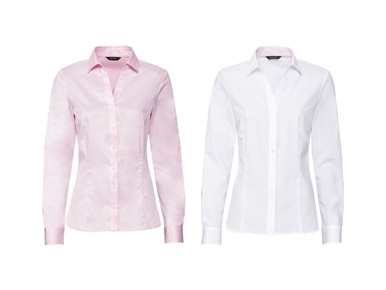 2 dames blouses 40, Lichtroze/wit