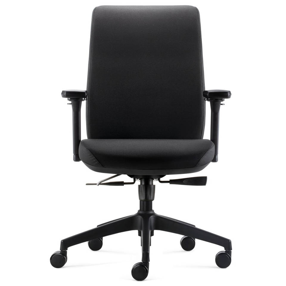 24Designs Move ERGO-4 Ergonomische Bureaustoel EN1335 - Zwarte Stof - Zwart Onderstel