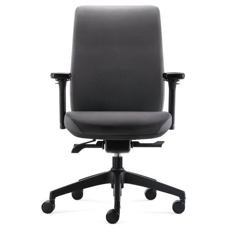 24Designs Move SYNCHRO-4 Ergonomische Bureaustoel EN1335 - Donkergrijze Stof - Zwart Onderstel