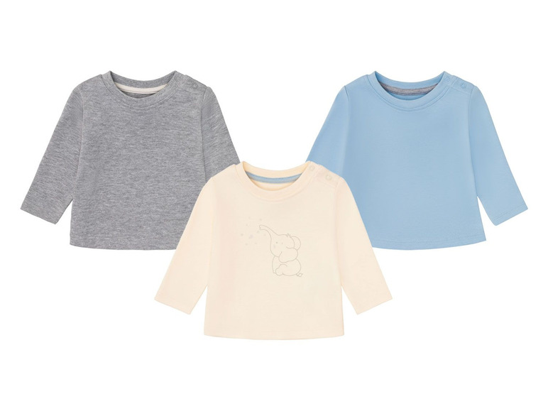 3 baby T-shirts (50/56, Blauw/grijs/wit)